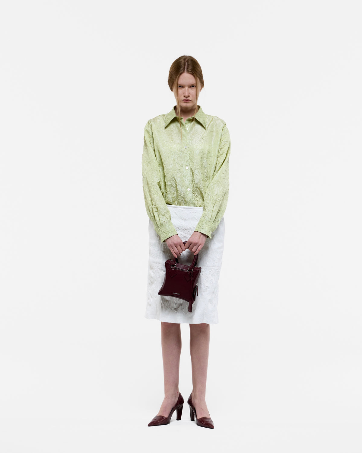 LIGHT GREEN CREASED SILK TAFFETA SHIRT