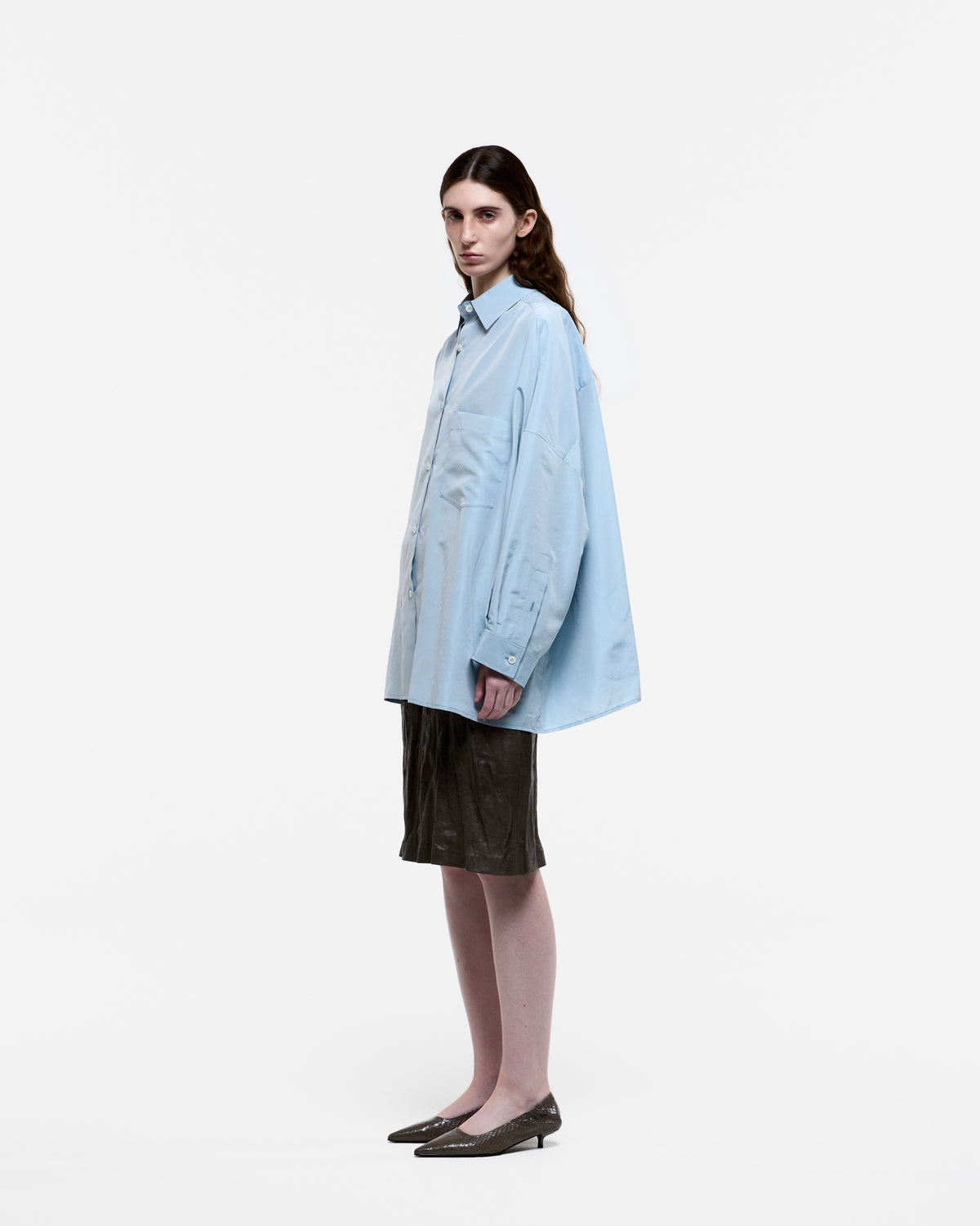 LIGHT BLUE OVERSIZED SILK SHIRT