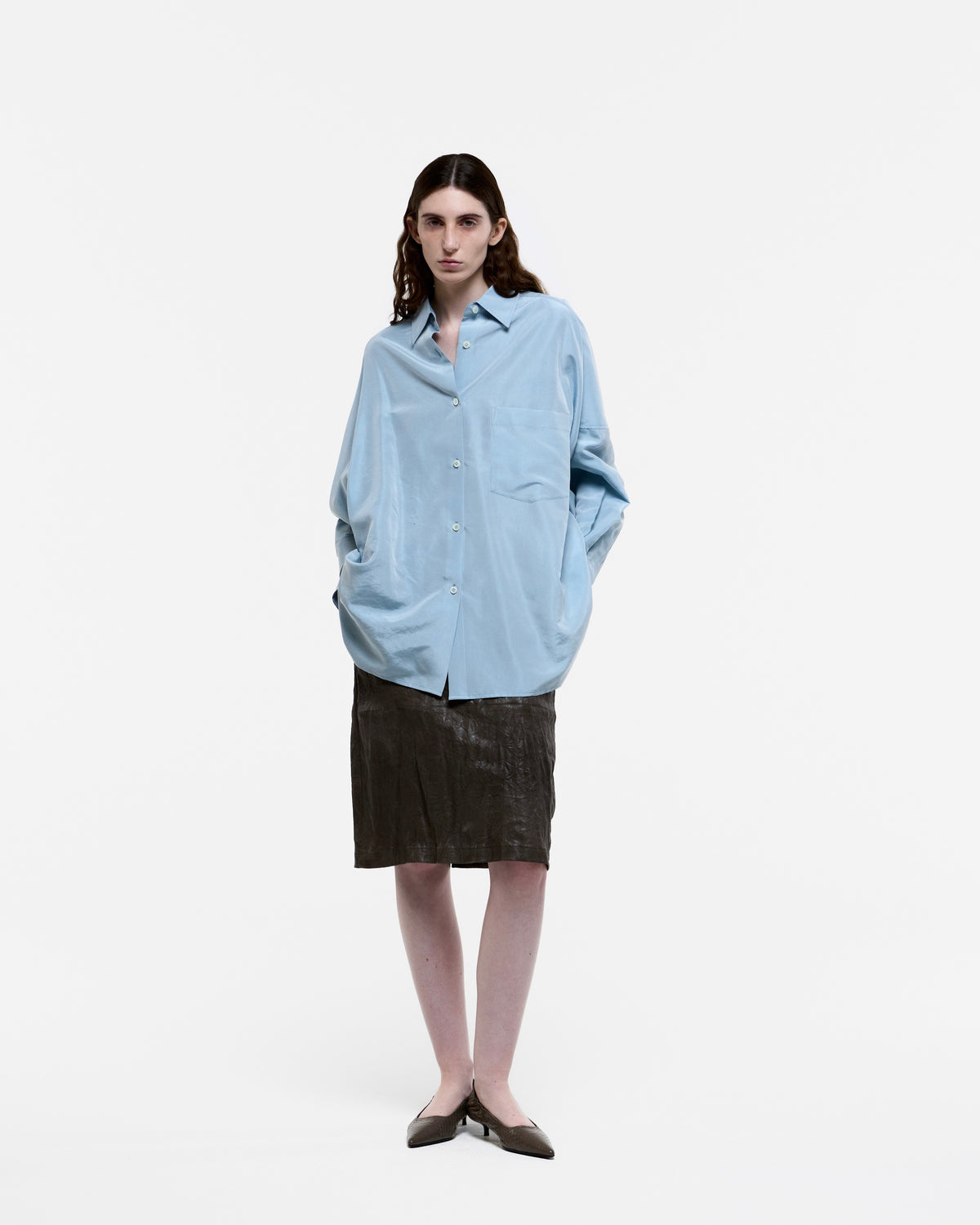 LIGHT BLUE OVERSIZED SILK SHIRT