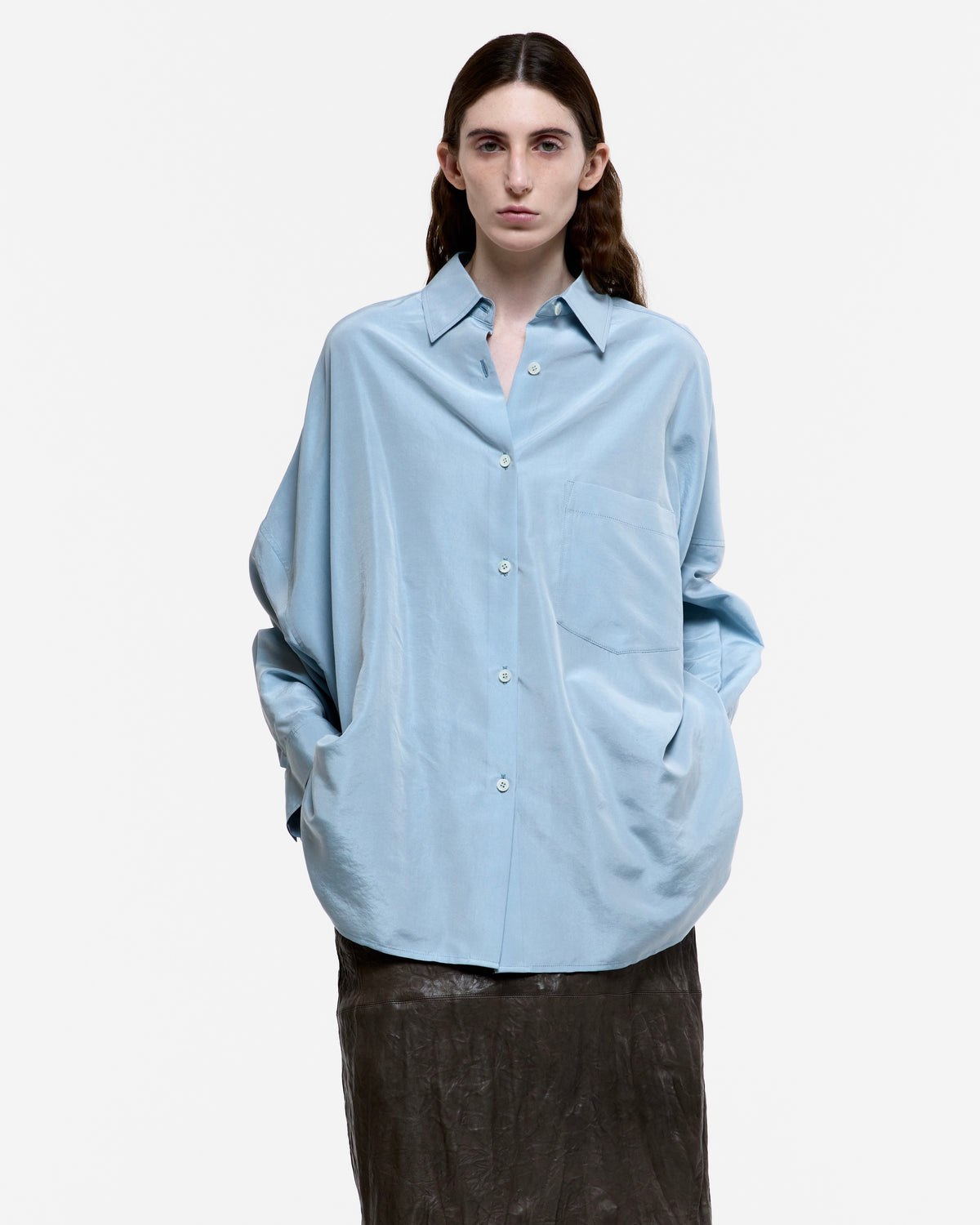 LIGHT BLUE OVERSIZED SILK SHIRT