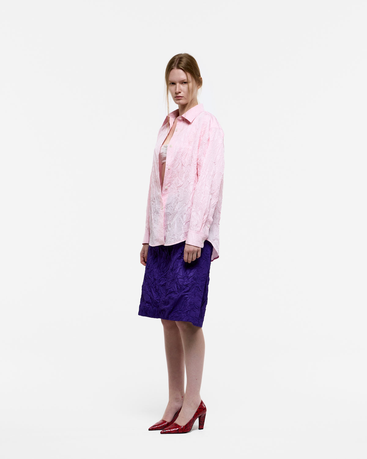 PINK CREASED SILK TAFFETA SHIRT