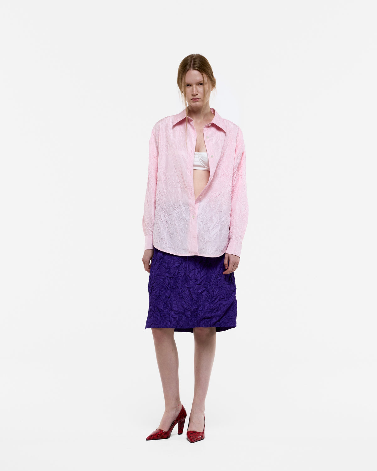 PINK CREASED SILK TAFFETA SHIRT