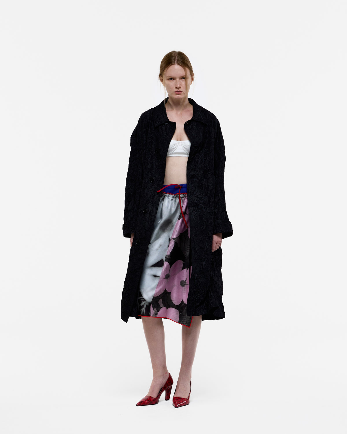 BLACK CREASED SILK TAFFETA COAT