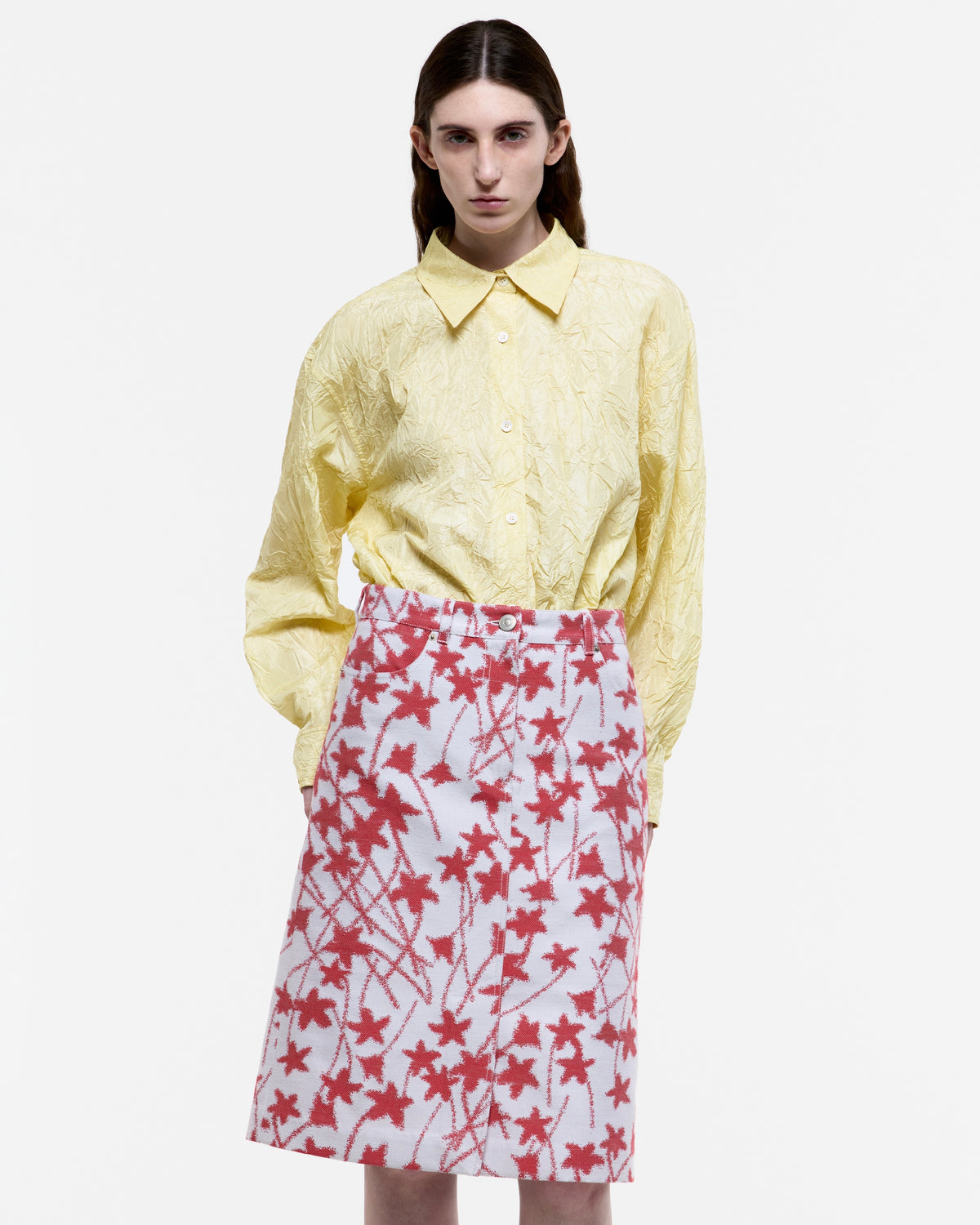 LEMON CREASED SILK TAFFETA SHIRT