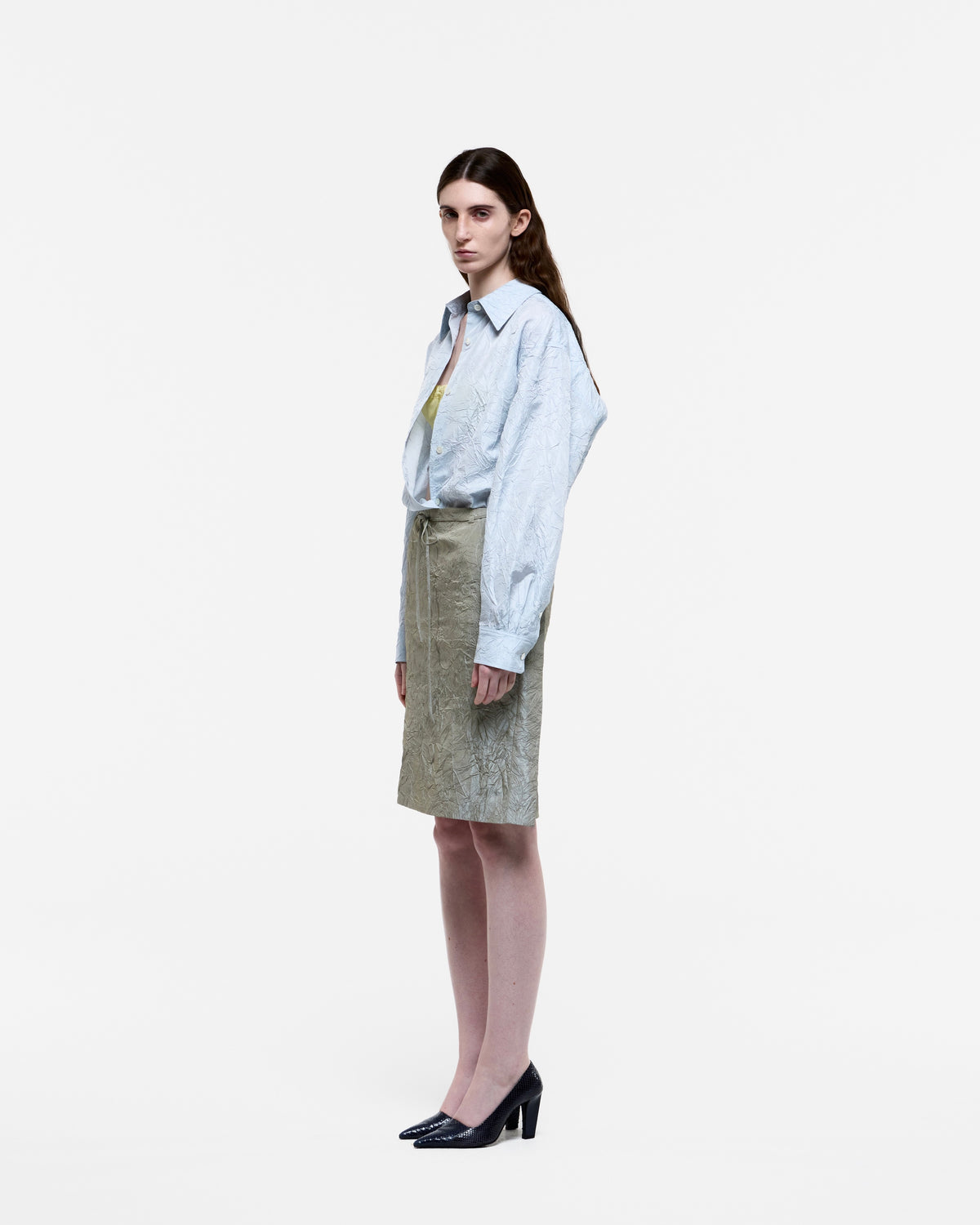 LIGHT BLUE CREASED SILK TAFFETA SHIRT