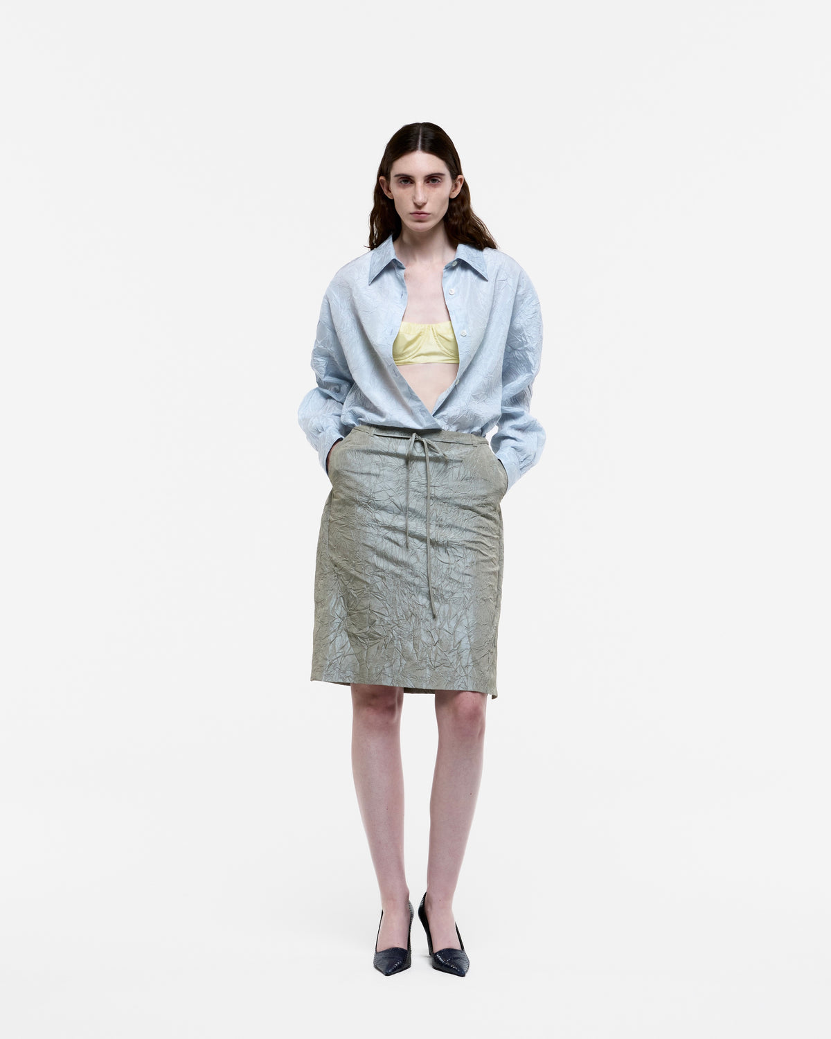LIGHT BLUE CREASED SILK TAFFETA SHIRT
