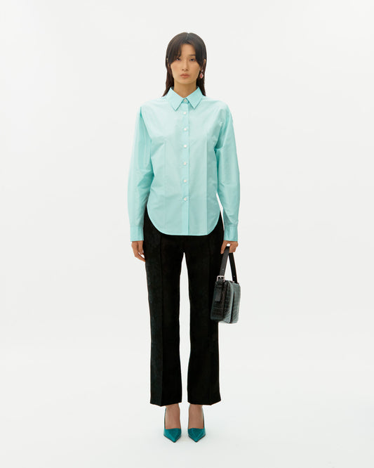 LIGHT BLUE SILK BANDED SHIRT