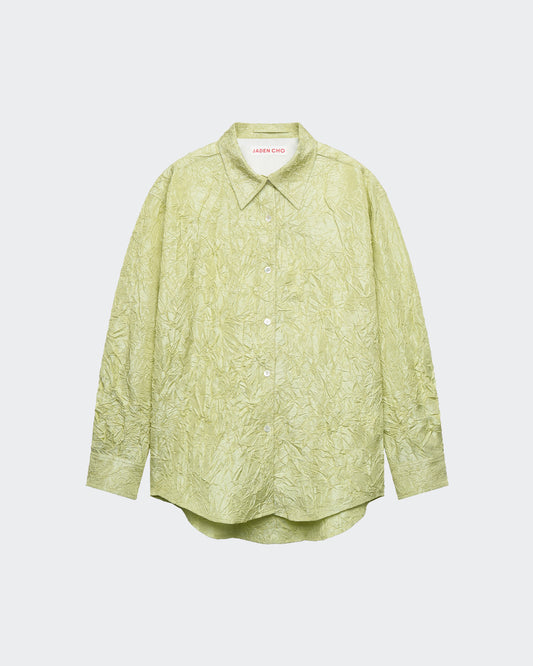 LIGHT GREEN CREASED SILK TAFFETA SHIRT