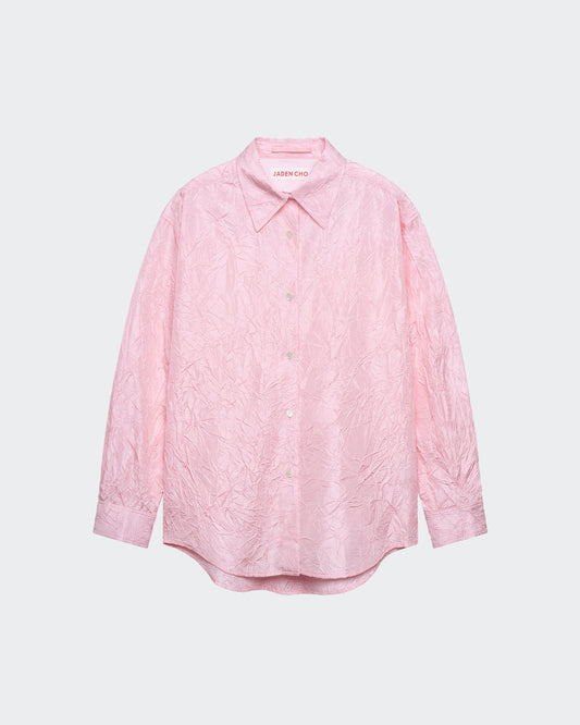 PINK CREASED SILK TAFFETA SHIRT