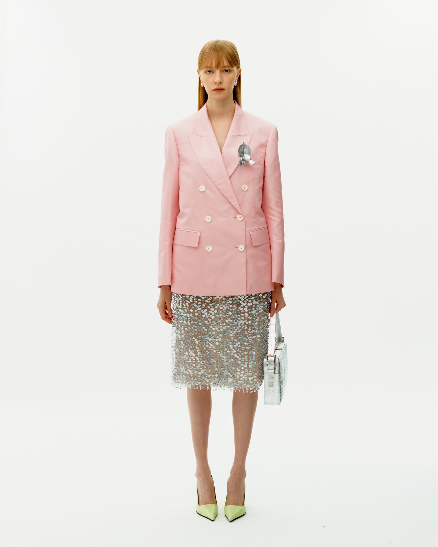 LIGHT PINK SILK DOUBLE-BREASTED JACKET