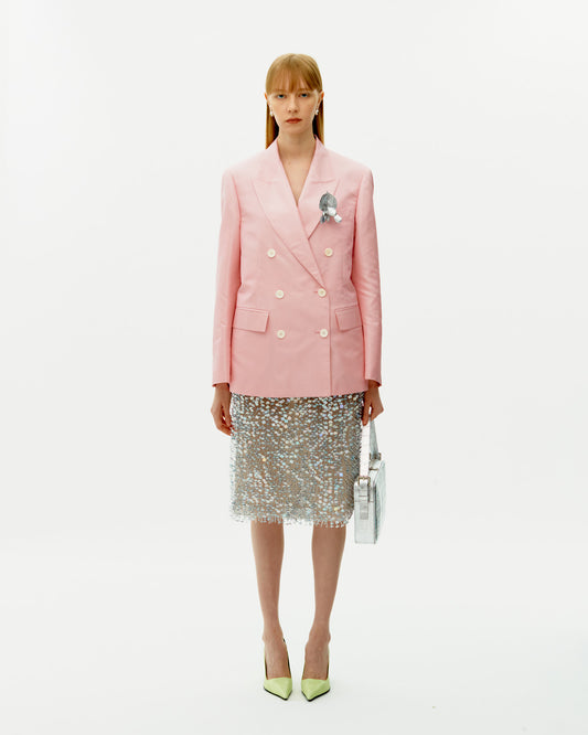 LIGHT PINK SILK DOUBLE-BREASTED JACKET