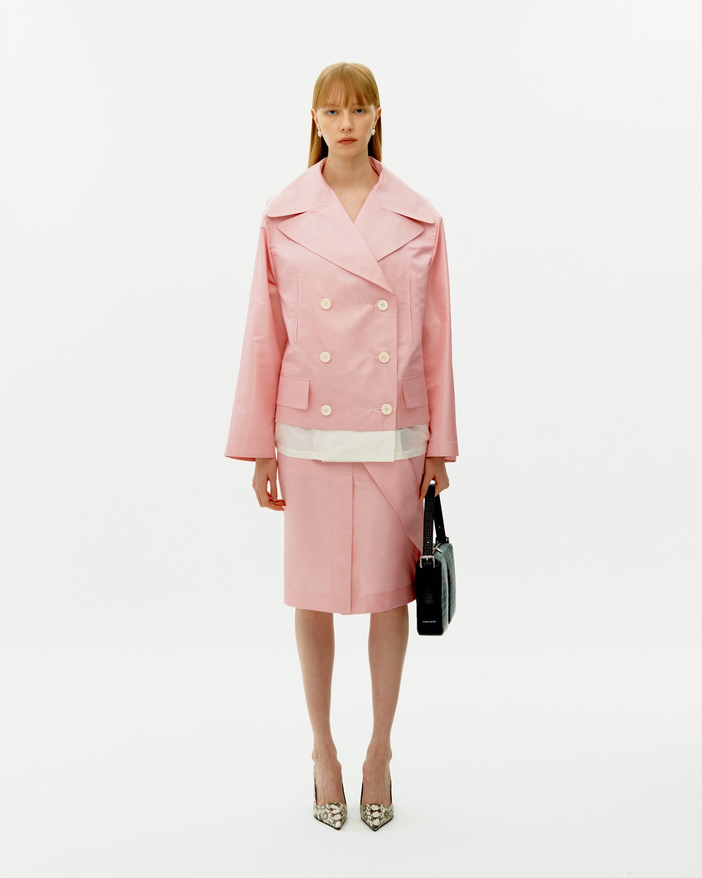 LIGHT PINK SILK LAYERED HALF COAT