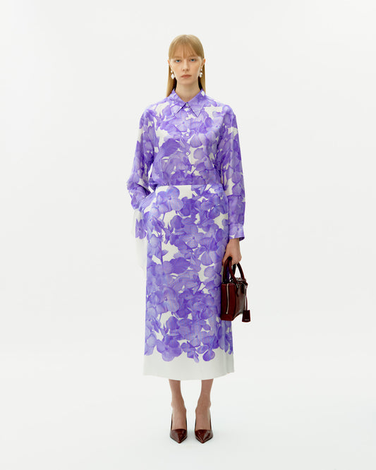 VIOLET BEGONIA PRINTED SILK SHIRT