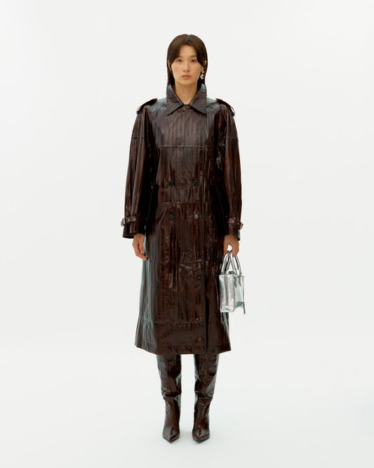 BROWN EEL SKIN TRENCH COAT