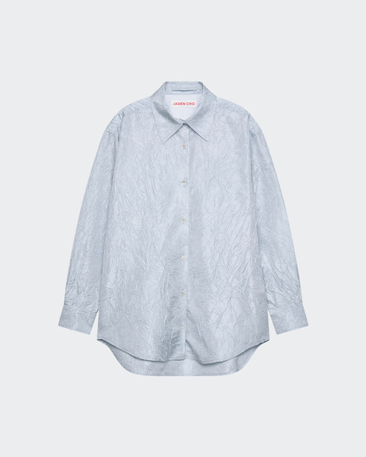 LIGHT BLUE CREASED SILK TAFFETA SHIRT