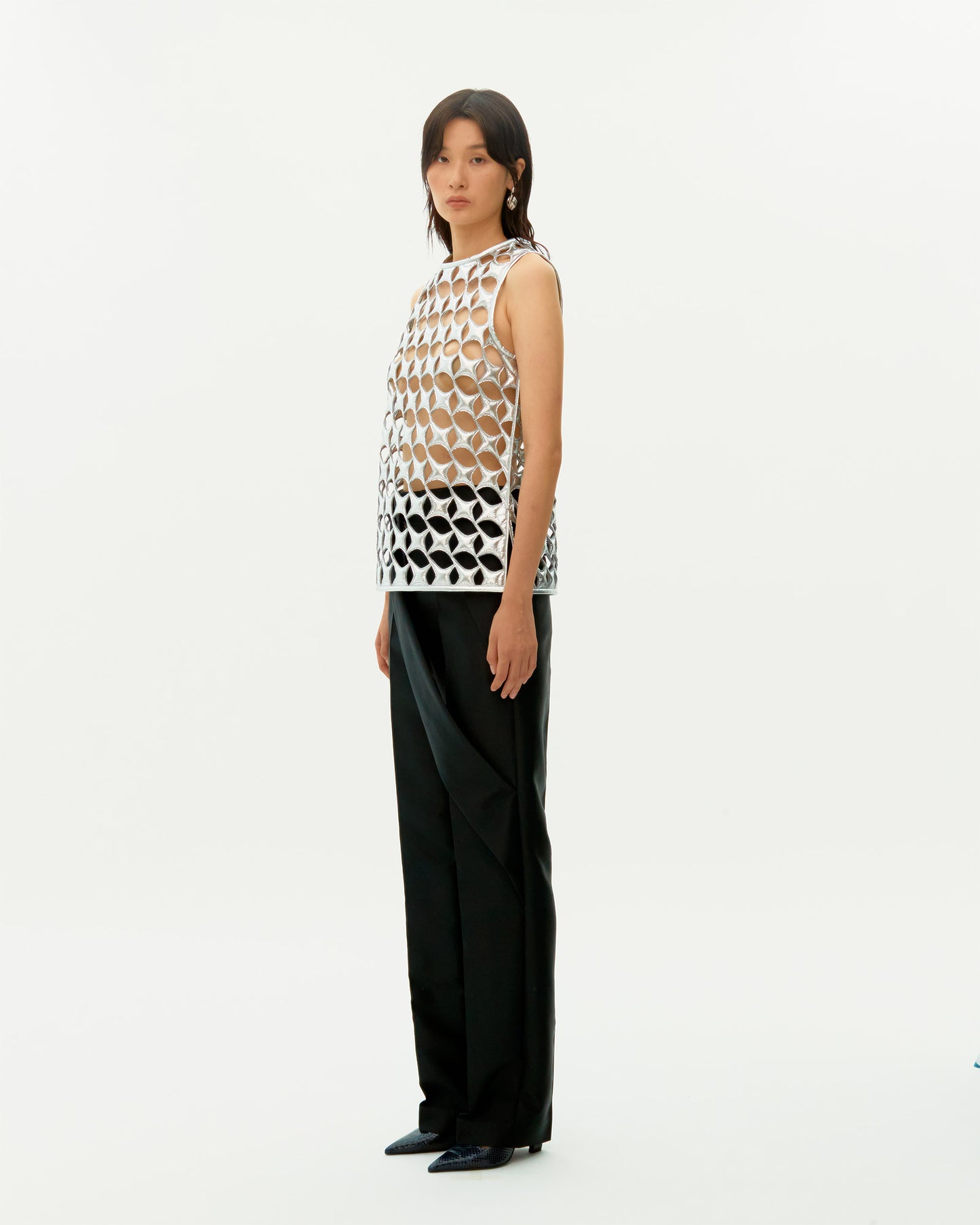 BLACK DIAGONAL BELT TROUSERS