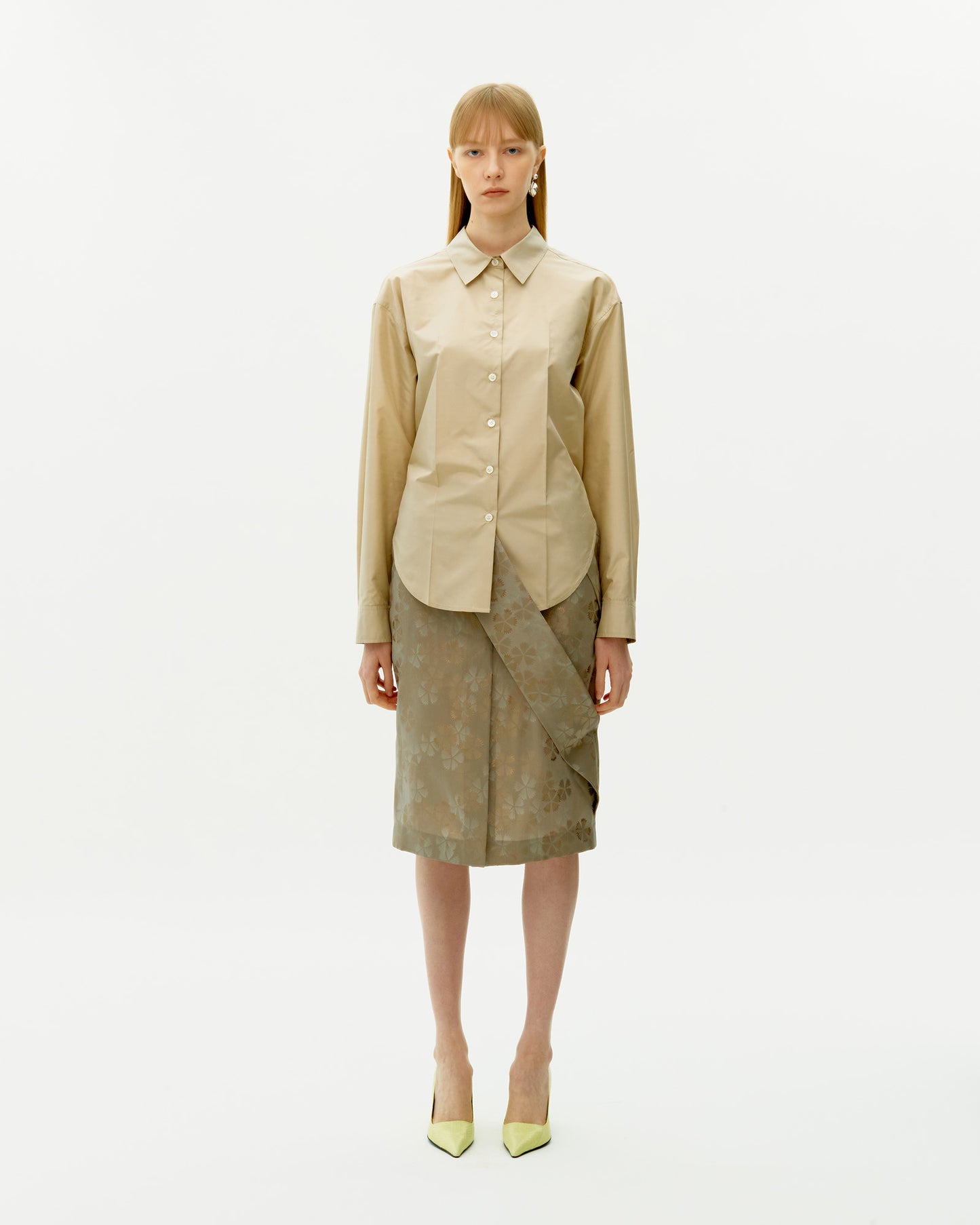 BEIGE SILK BANDED SHIRT