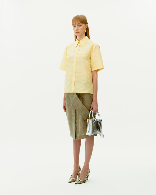 BEIGE JACQUARD SILK DIABONAL BELT SKIRT