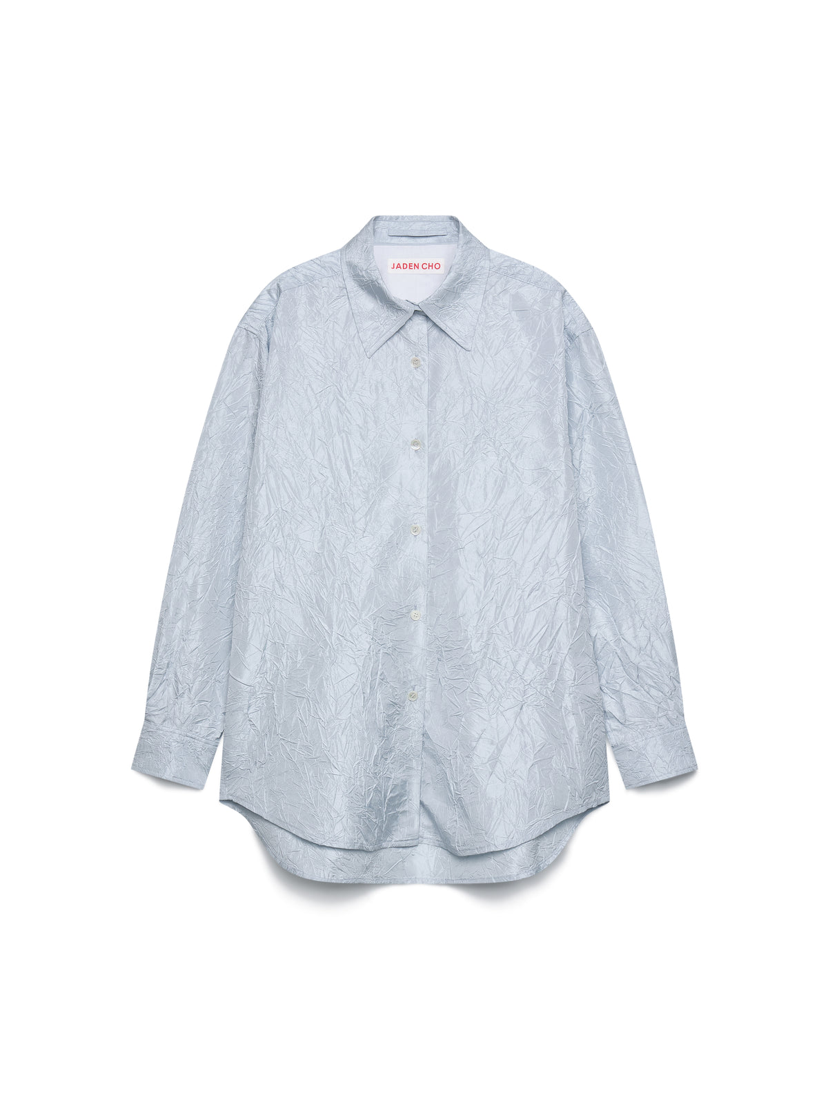 LIGHT BLUE CREASED SILK TAFFETA SHIRT