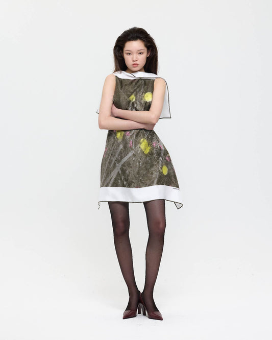 OLIVE GREEN EVENING PRIMROSE FLAG DRESS
